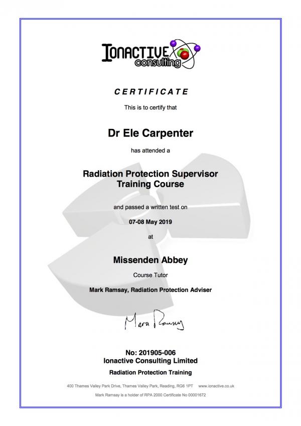 RPS Certificate Ele Carpenter May 2019